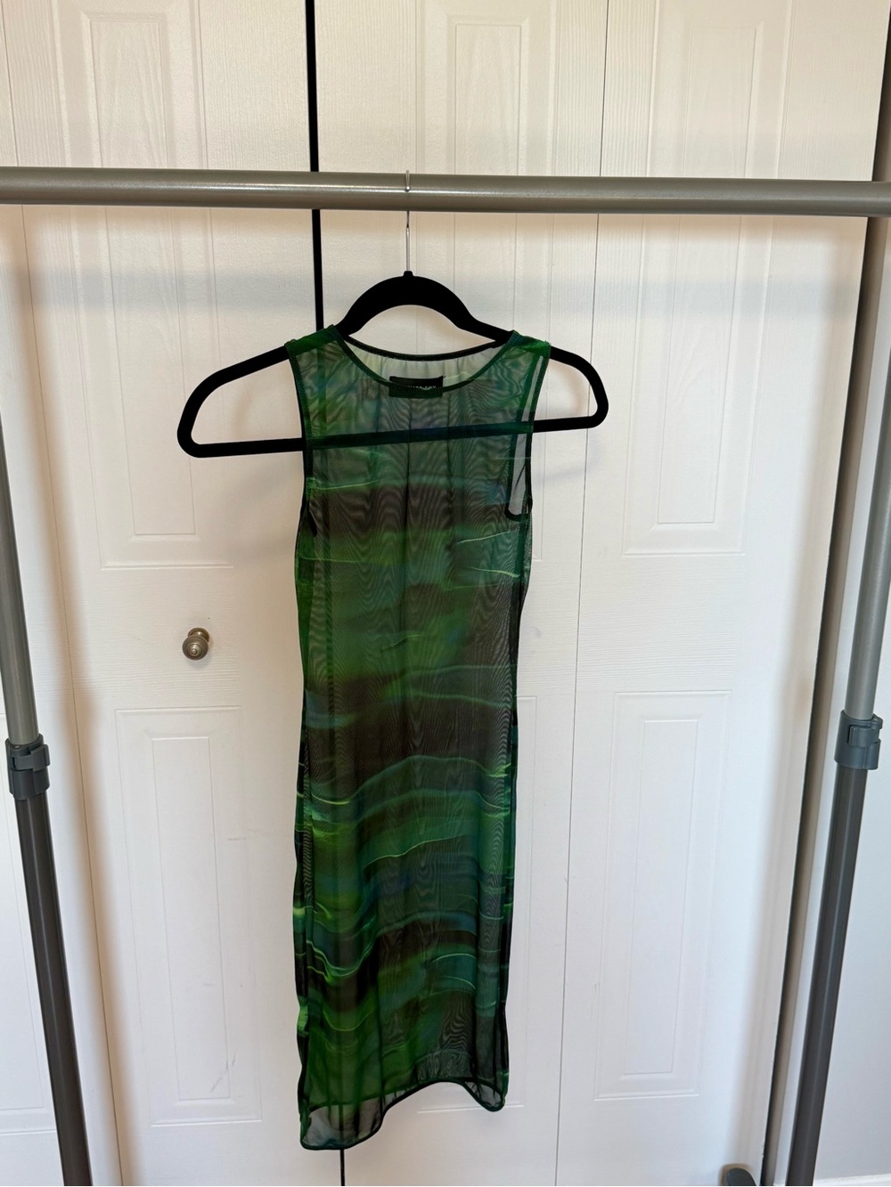 White Fox Sheer Green Sleeveless Midi Dress - Women's